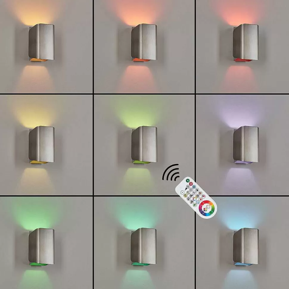 hofstein Luminaires Extérieurs Connectes>Applique Murale D'Exterieur Bafueiras Led Nickel Mat, Blanc, 1 Lumiere, Telecommandes, Changeur De Couleurs