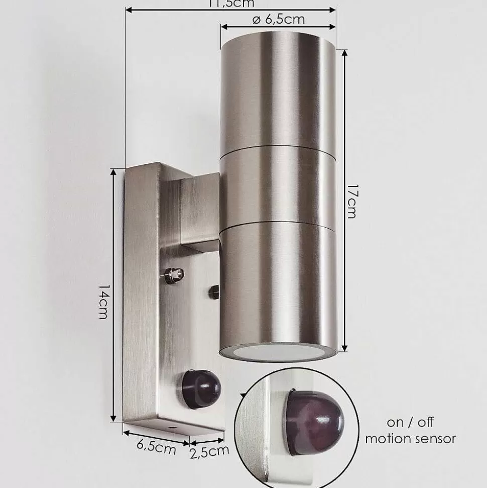 hofstein Lampes Extérieures Avec Detecteur>Applique Murale D'Exterieur Bessiebelle Acier Inoxydable, 2 Lumieres, Detecteur De Mouvement