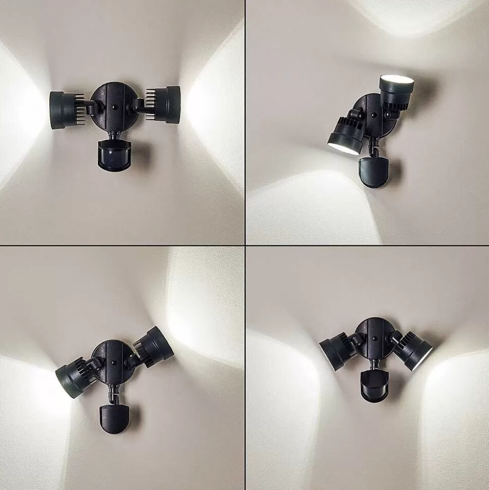 hofstein Lampes Extérieures Avec Detecteur>Applique Murale D'Exterieur Emmerlev Led Noir, 2 Lumieres, Detecteur De Mouvement