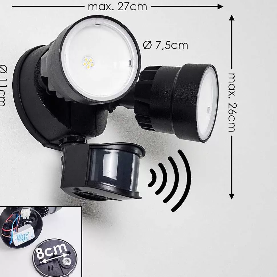 hofstein Lampes Extérieures Avec Detecteur>Applique Murale D'Exterieur Emmerlev Led Noir, 2 Lumieres, Detecteur De Mouvement