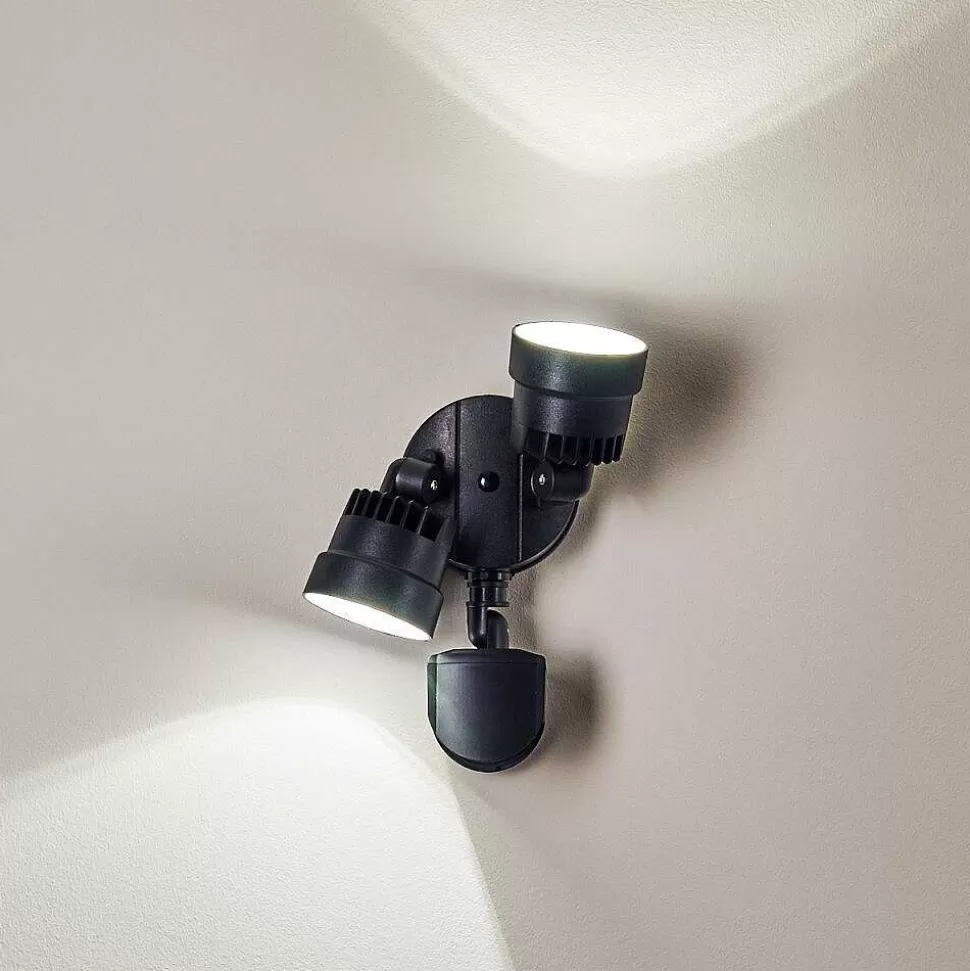 hofstein Lampes Extérieures Avec Detecteur>Applique Murale D'Exterieur Emmerlev Led Noir, 2 Lumieres, Detecteur De Mouvement