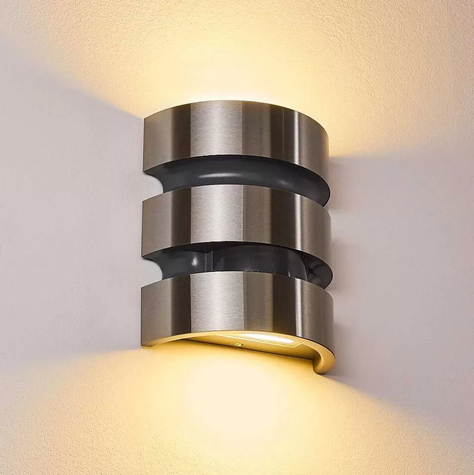 hofstein Lampes Extérieures Avec Detecteur>Applique Murale D'Exterieur Kolding Led Acier Inoxydable, Noir, 1 Lumiere, Detecteur De Mouvement