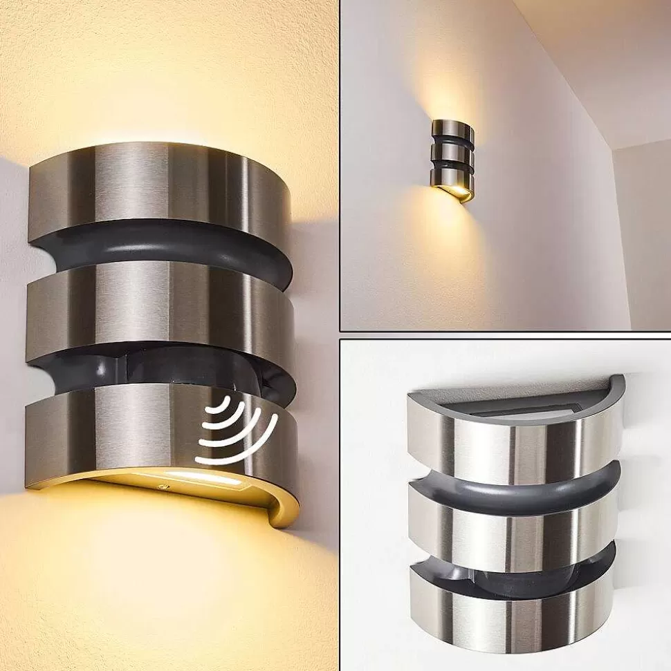 hofstein Lampes Extérieures Avec Detecteur>Applique Murale D'Exterieur Kolding Led Acier Inoxydable, Noir, 1 Lumiere, Detecteur De Mouvement