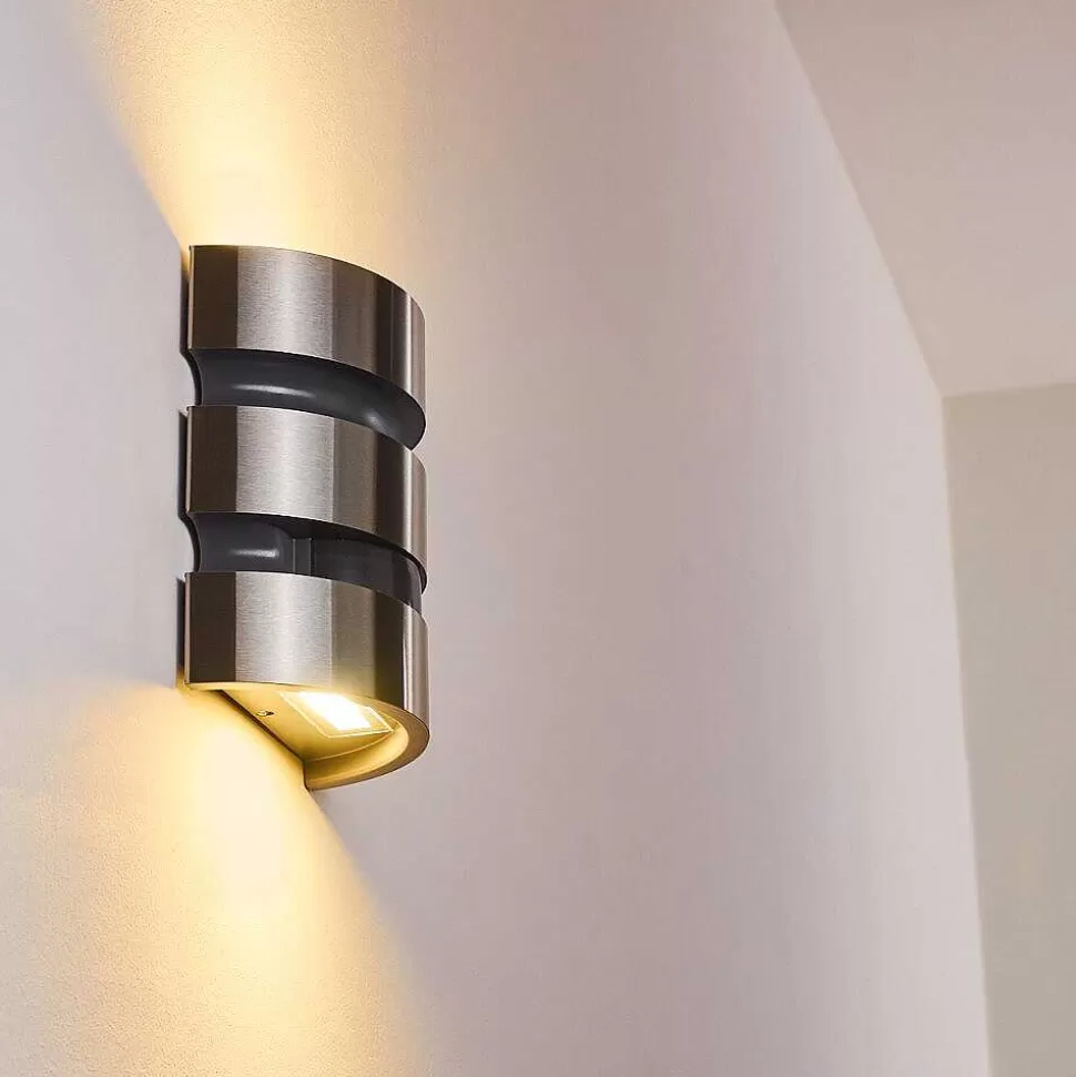 hofstein Lampes Extérieures Avec Detecteur>Applique Murale D'Exterieur Kolding Led Acier Inoxydable, Noir, 1 Lumiere, Detecteur De Mouvement