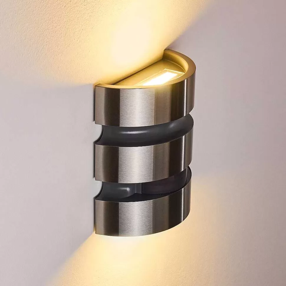 hofstein Lampes Extérieures Avec Detecteur>Applique Murale D'Exterieur Kolding Led Acier Inoxydable, Noir, 1 Lumiere, Detecteur De Mouvement