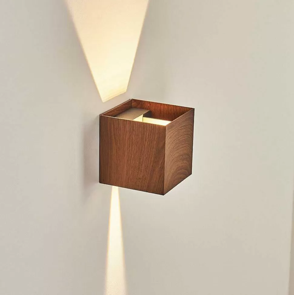 hofstein Appliques>Applique Murale D'Exterieur Tamarin Led Anthracite, Brun, Couleur Bois, 1 Lumiere