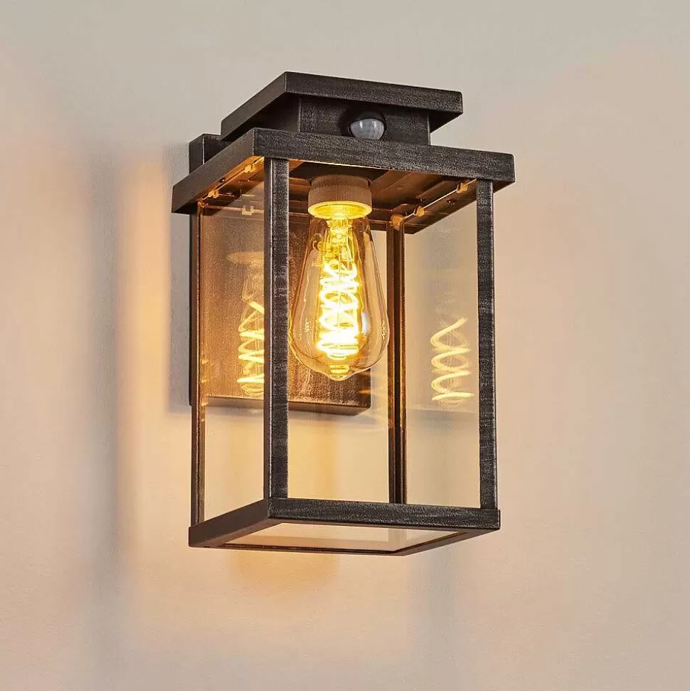 hofstein Lampes Extérieures Avec Detecteur>Applique Murale D'Exterieur Tieva Noir, Argente, 1 Lumiere, Detecteur De Mouvement