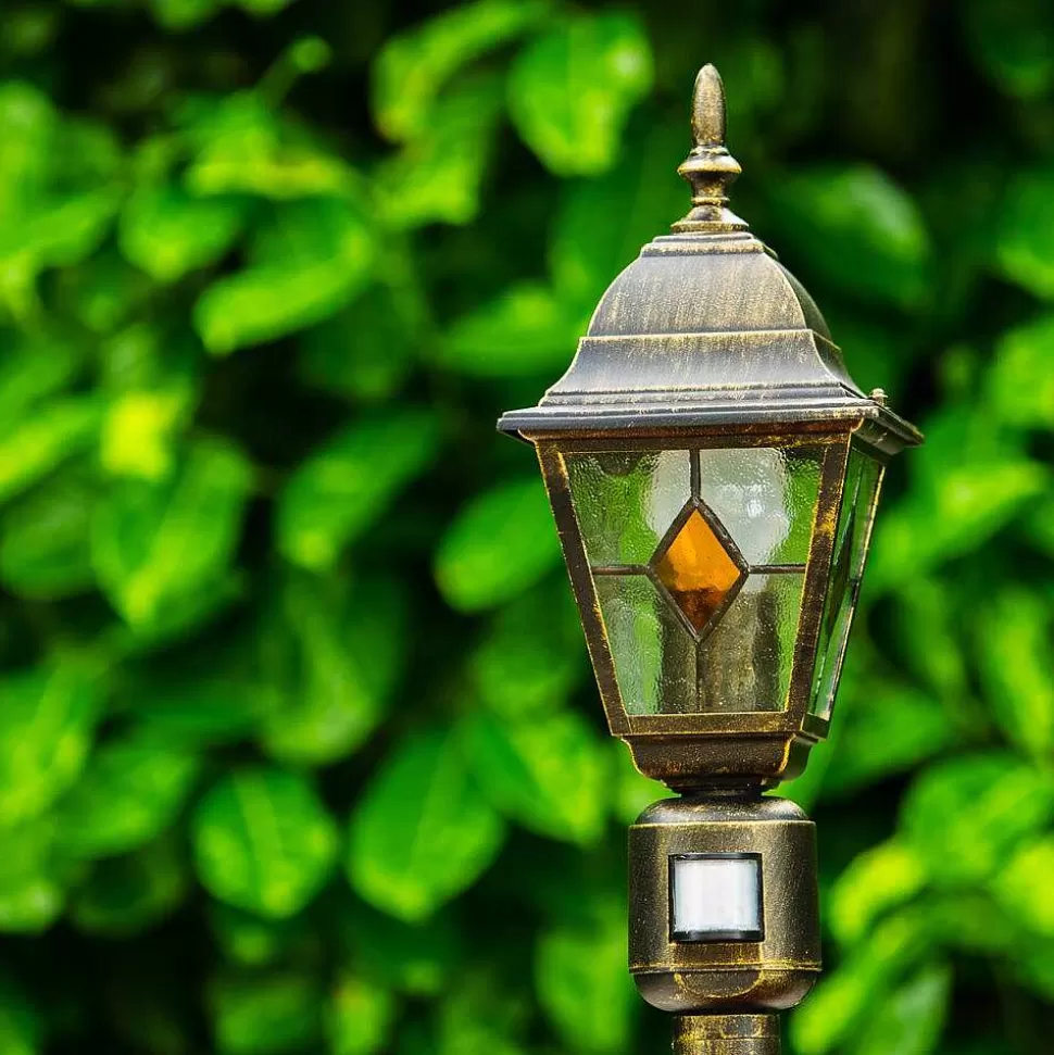 hofstein Lampes Extérieures Avec Detecteur>Borne Lumineuse Antibes Brun Dore, 1 Lumiere, Detecteur De Mouvement