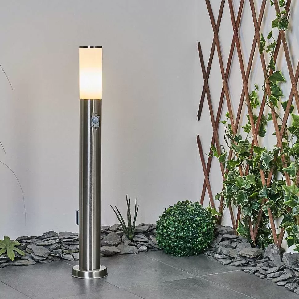hofstein Luminaires Extérieurs Avec Prise>Borne Lumineuse Caserta Nickel Mat, 1 Lumiere, Detecteur De Mouvement