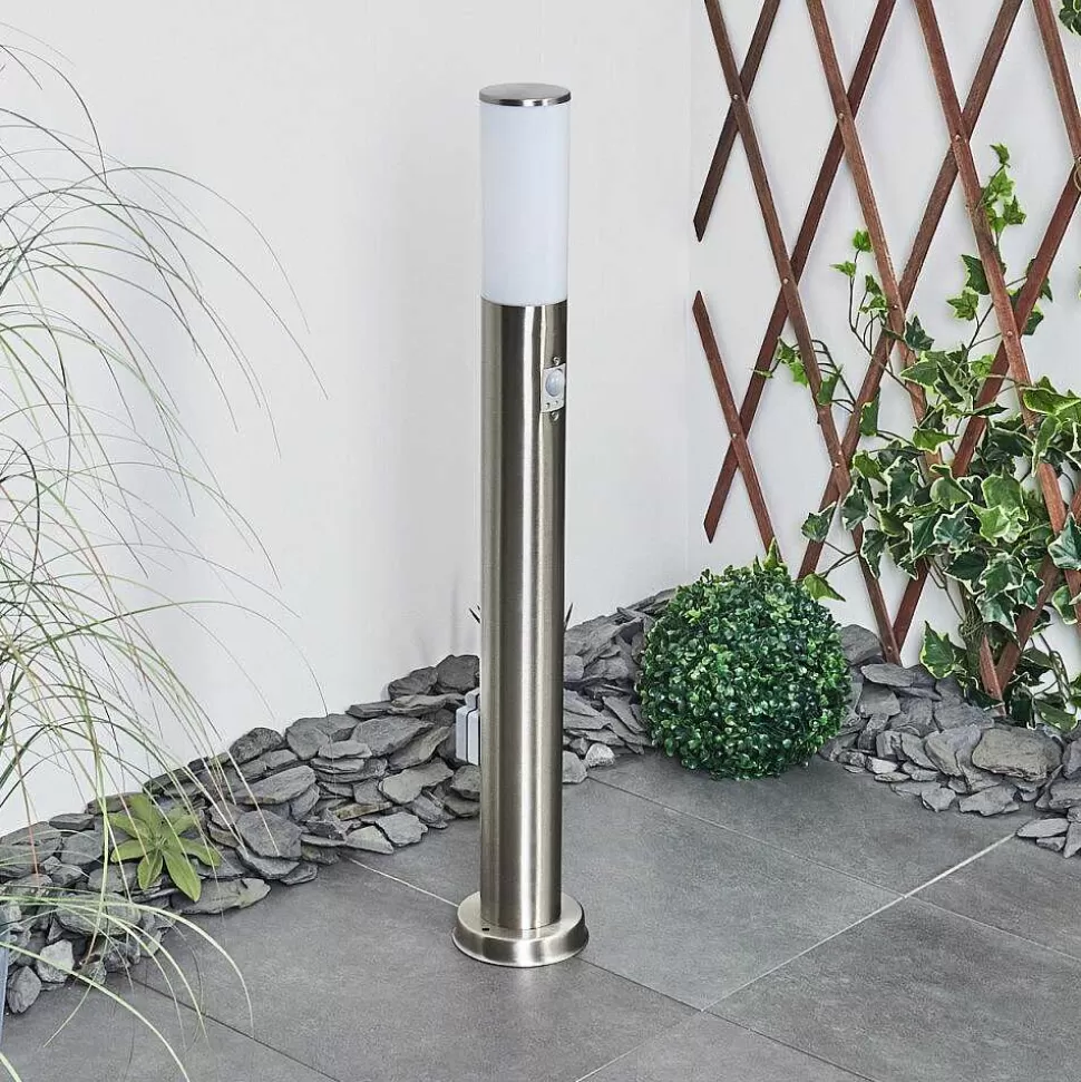 hofstein Luminaires Extérieurs Avec Prise>Borne Lumineuse Caserta Nickel Mat, 1 Lumiere, Detecteur De Mouvement