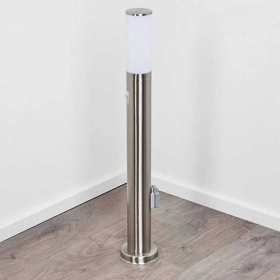hofstein Luminaires Extérieurs Avec Prise>Borne Lumineuse Caserta Nickel Mat, 1 Lumiere, Detecteur De Mouvement