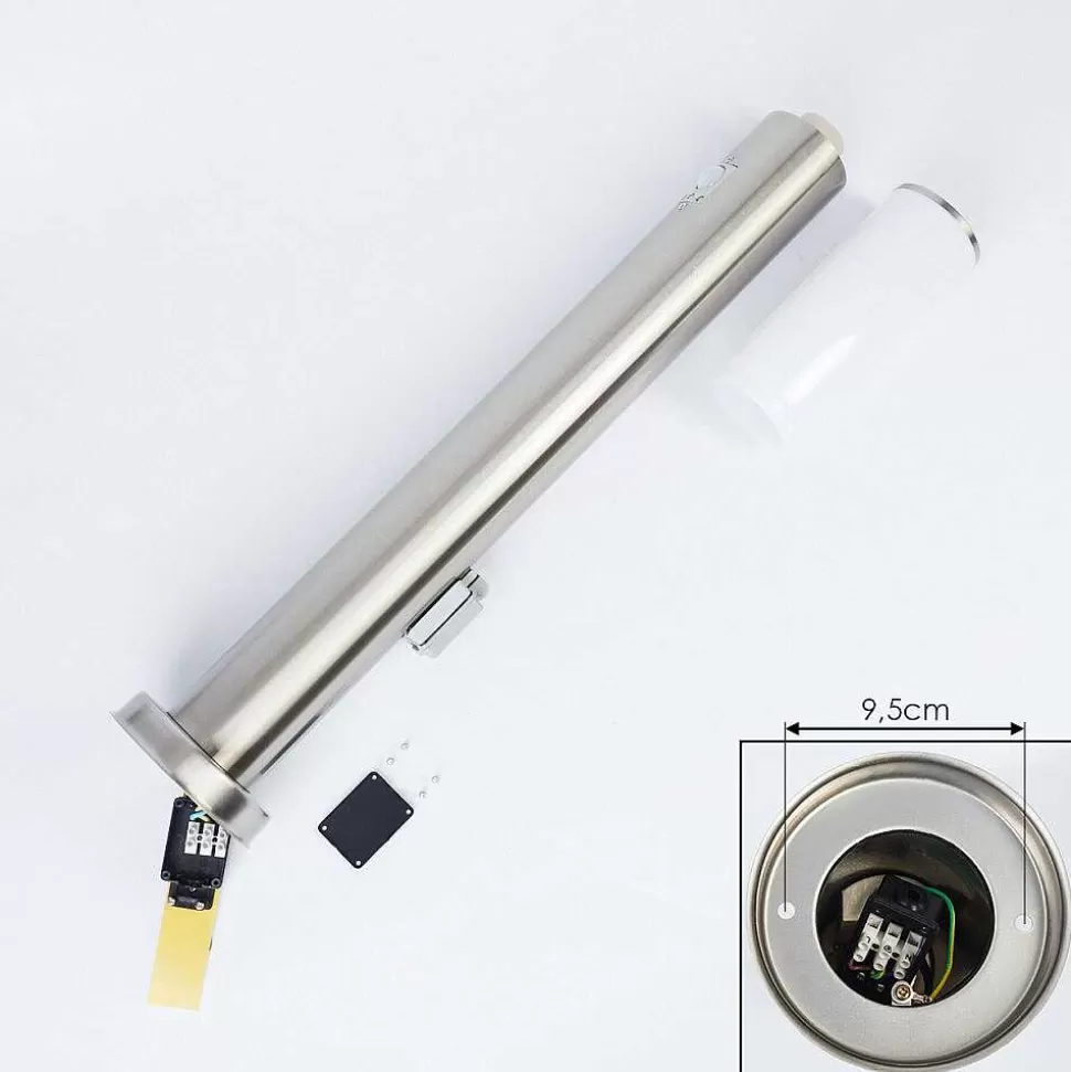 hofstein Luminaires Extérieurs Avec Prise>Borne Lumineuse Caserta Nickel Mat, 1 Lumiere, Detecteur De Mouvement