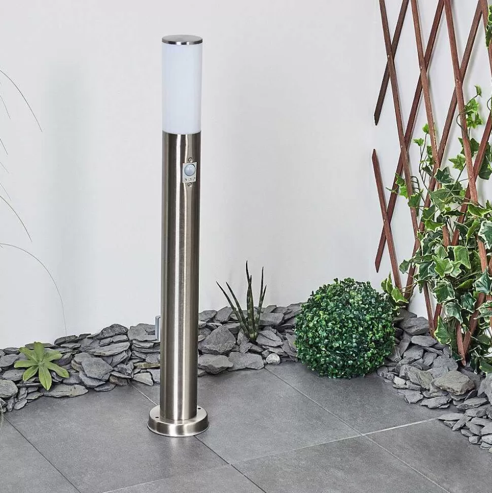 hofstein Luminaires Extérieurs Avec Prise>Borne Lumineuse Caserta Nickel Mat, 1 Lumiere, Detecteur De Mouvement
