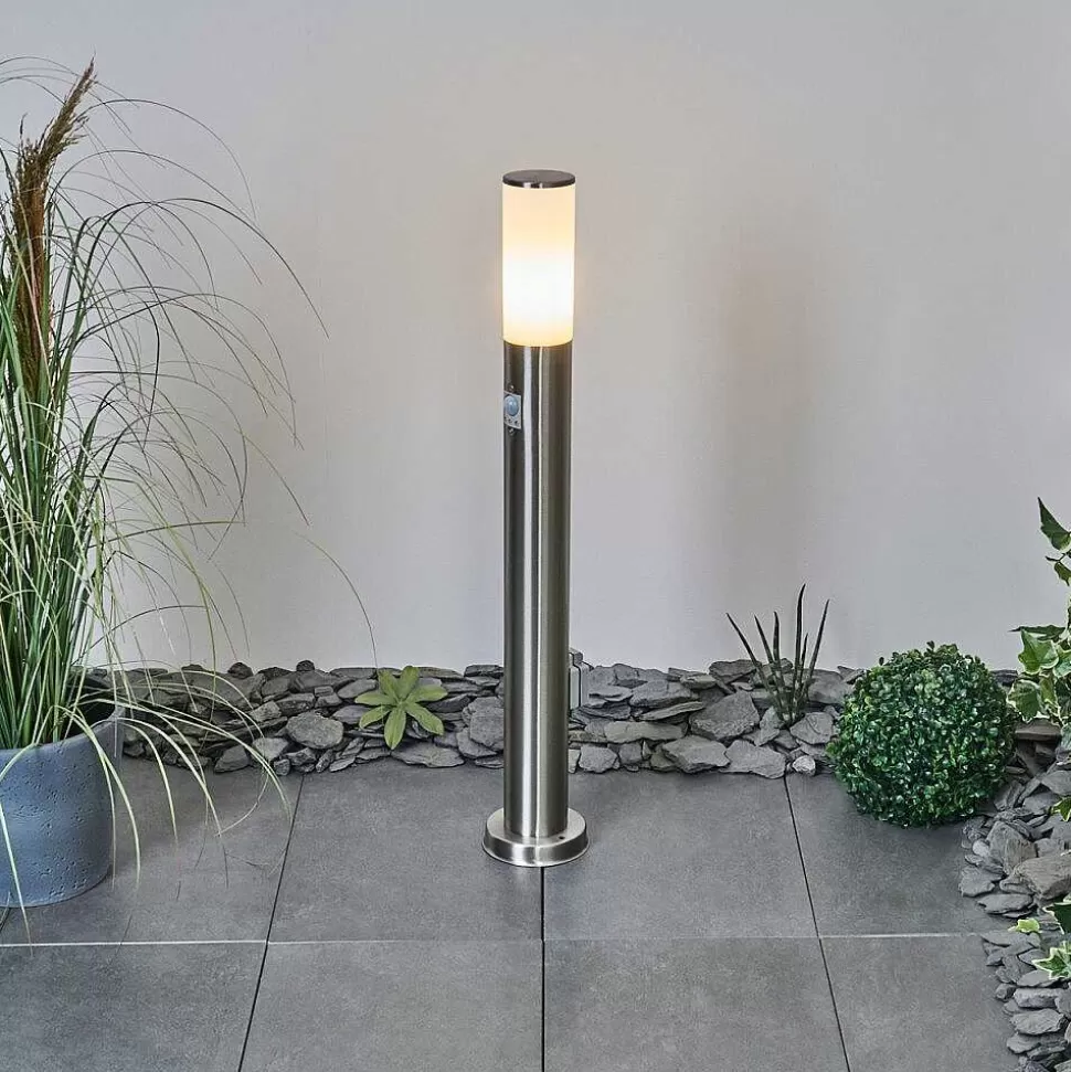 hofstein Luminaires Extérieurs Avec Prise>Borne Lumineuse Caserta Nickel Mat, 1 Lumiere, Detecteur De Mouvement