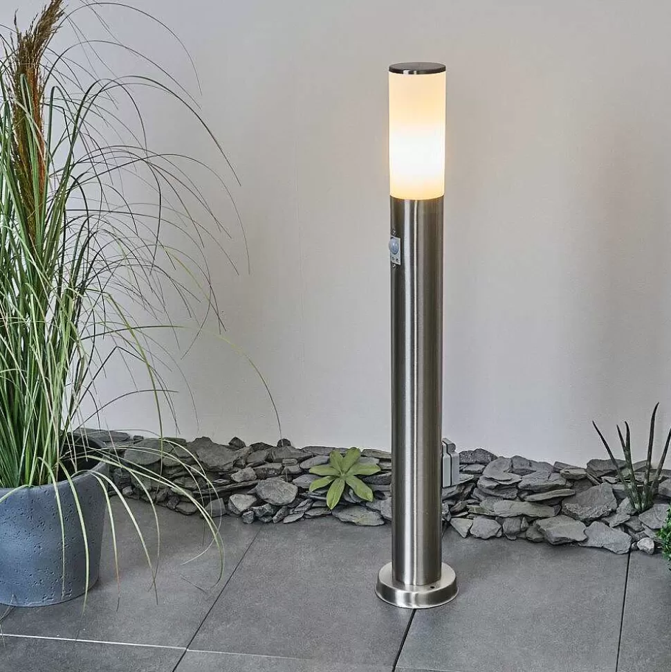 hofstein Luminaires Extérieurs Avec Prise>Borne Lumineuse Caserta Nickel Mat, 1 Lumiere, Detecteur De Mouvement