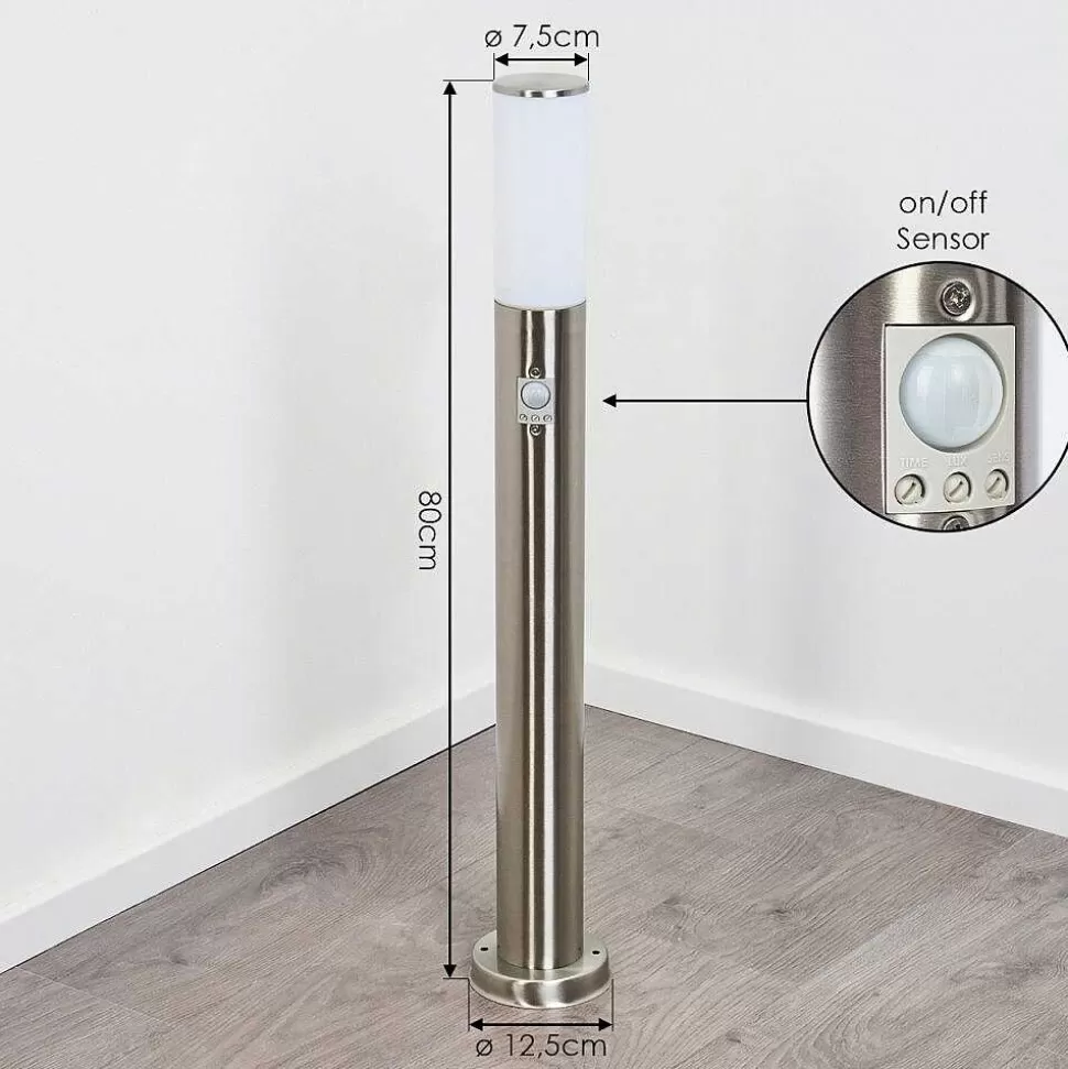 hofstein Lampes Extérieures Avec Detecteur>Borne Lumineuse Caserta Nickel Mat, Blanc, 1 Lumiere, Detecteur De Mouvement