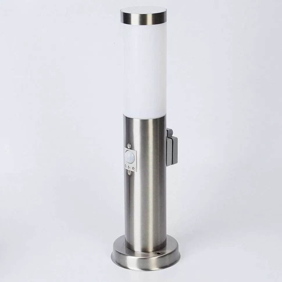 hofstein Luminaires Extérieurs Avec Prise>Borne Lumineuse Sessa Nickel Mat, 1 Lumiere, Detecteur De Mouvement