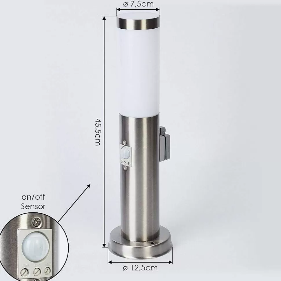 hofstein Luminaires Extérieurs Avec Prise>Borne Lumineuse Sessa Nickel Mat, 1 Lumiere, Detecteur De Mouvement