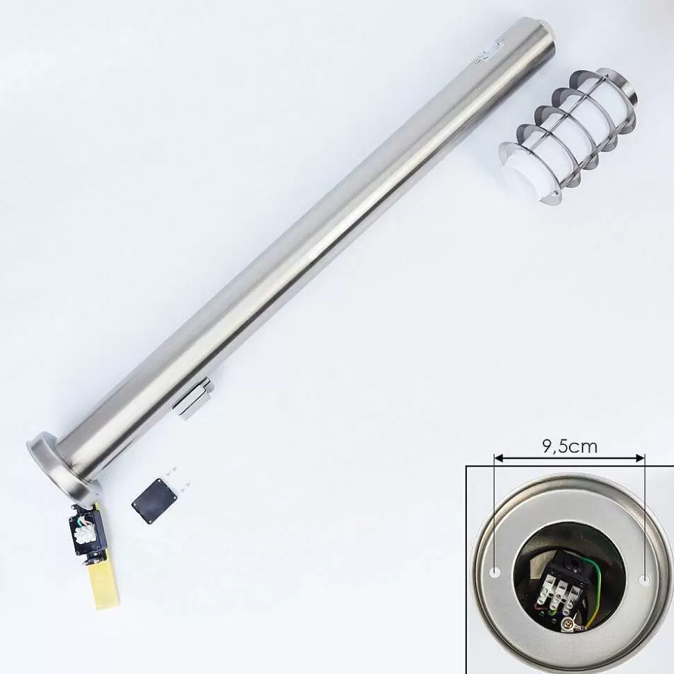 hofstein Luminaires Extérieurs Avec Prise>Borne Lumineuse Tunes Nickel Mat, 1 Lumiere, Detecteur De Mouvement