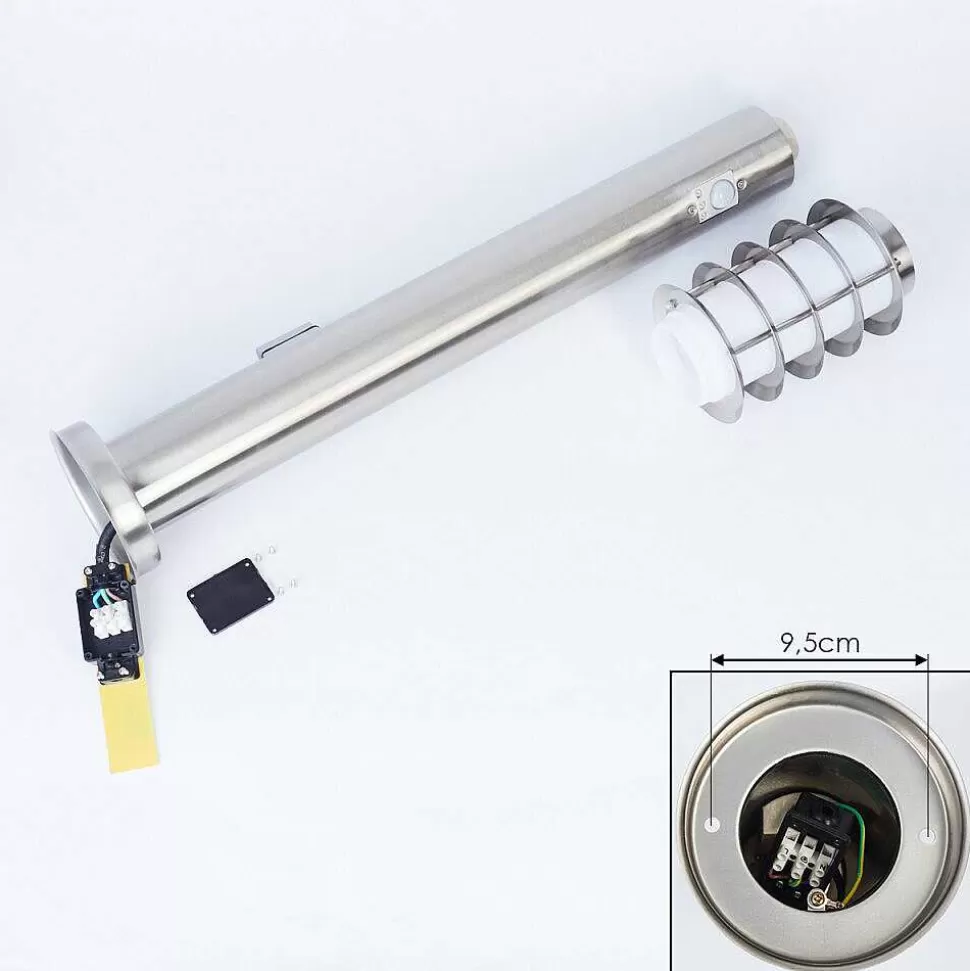 hofstein Luminaires Extérieurs Avec Prise>Borne Lumineuse Tunes Nickel Mat, 1 Lumiere, Detecteur De Mouvement