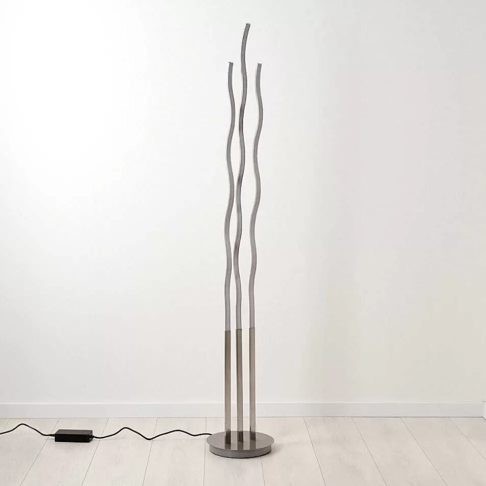 hofstein Lampadaires Et Lampadaires A Vasque>Lampadaire Gamsen Led Nickel Mat, 3 Lumieres, Telecommandes, Changeur De Couleurs