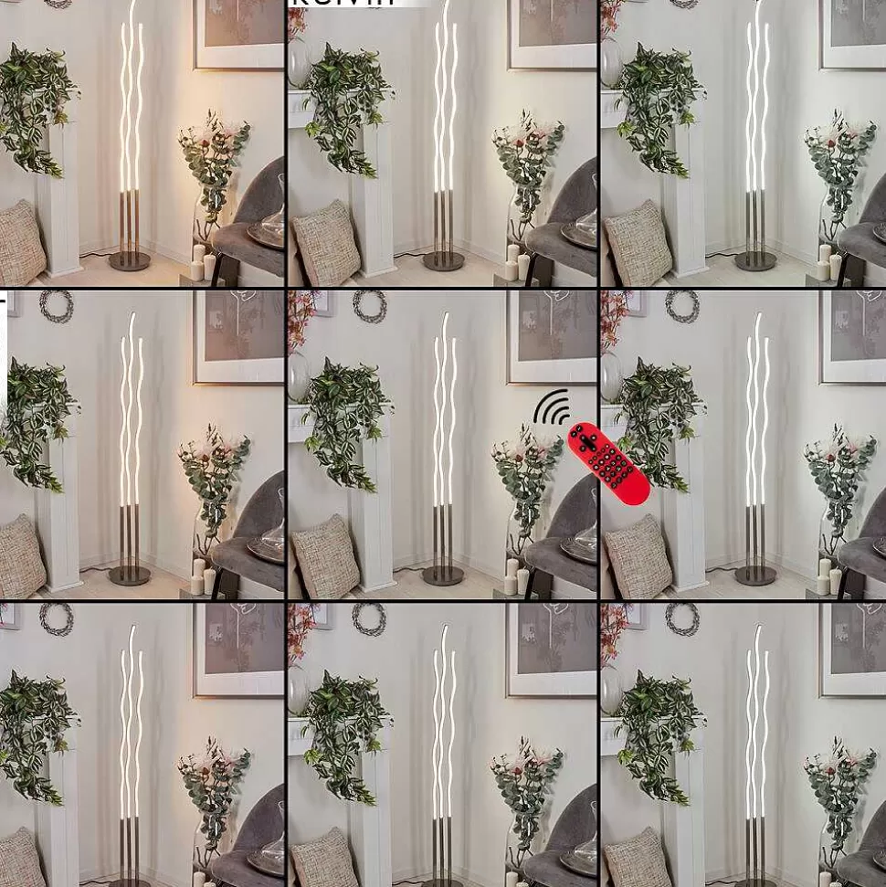 hofstein Lampadaires Et Lampadaires A Vasque>Lampadaire Gamsen Led Nickel Mat, 3 Lumieres, Telecommandes, Changeur De Couleurs