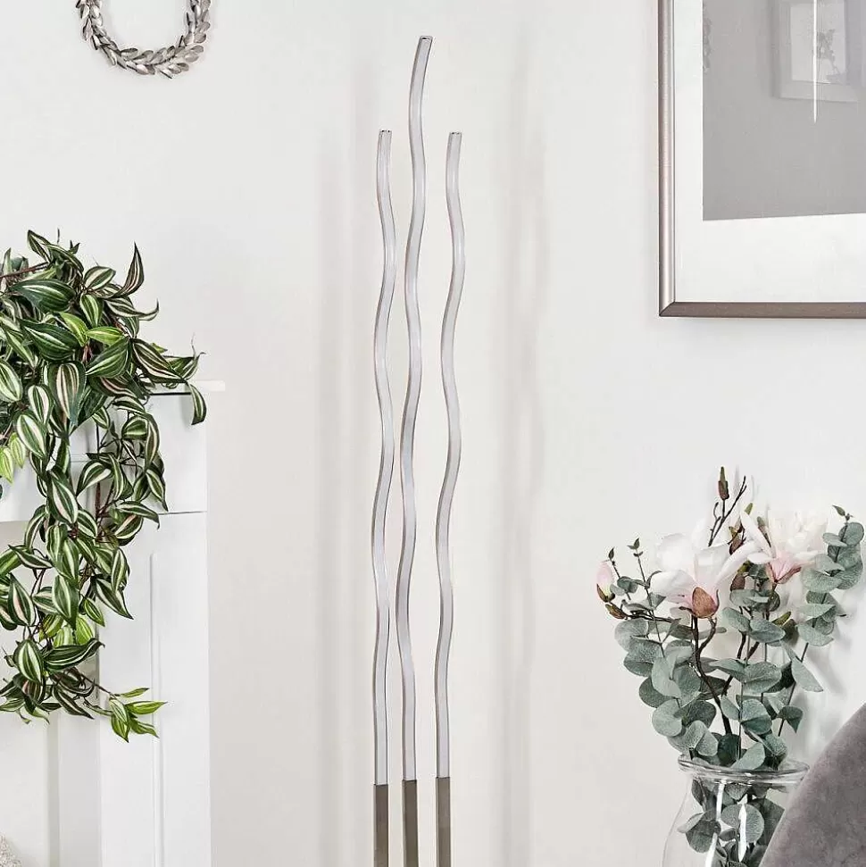 hofstein Lampadaires Et Lampadaires A Vasque>Lampadaire Gamsen Led Nickel Mat, 3 Lumieres, Telecommandes, Changeur De Couleurs