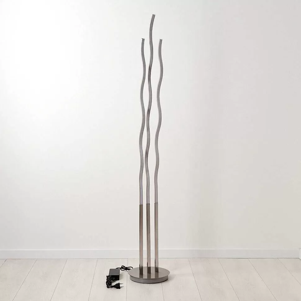 hofstein Lampadaires Et Lampadaires A Vasque>Lampadaire Gamsen Led Nickel Mat, 3 Lumieres, Telecommandes, Changeur De Couleurs