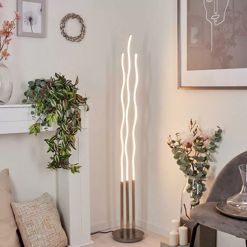 hofstein Lampadaires Et Lampadaires A Vasque>Lampadaire Gamsen Led Nickel Mat, 3 Lumieres, Telecommandes, Changeur De Couleurs
