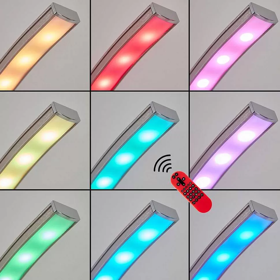 hofstein Lampadaires Et Lampadaires A Vasque>Lampadaire Gamsen Led Nickel Mat, 3 Lumieres, Telecommandes, Changeur De Couleurs