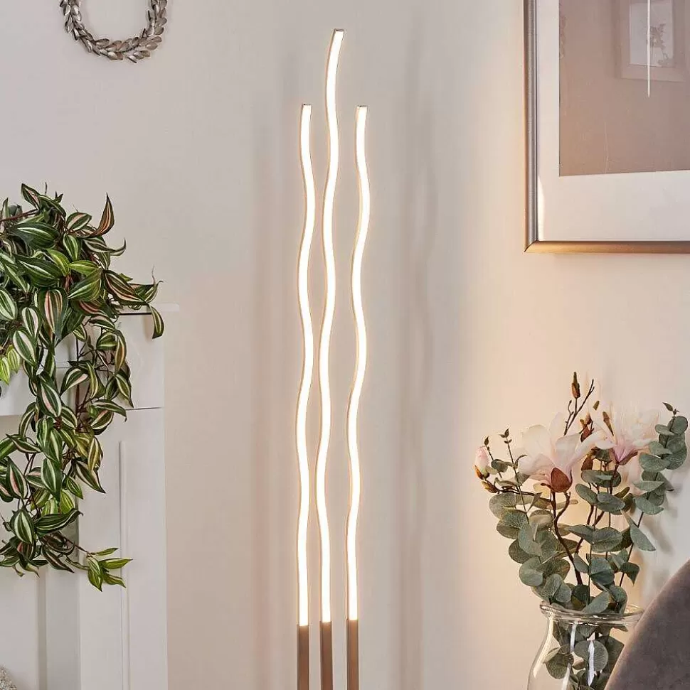 hofstein Lampadaires Et Lampadaires A Vasque>Lampadaire Gamsen Led Nickel Mat, 3 Lumieres, Telecommandes, Changeur De Couleurs