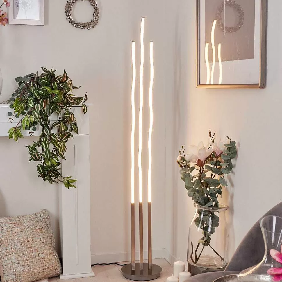 hofstein Lampadaires Et Lampadaires A Vasque>Lampadaire Gamsen Led Nickel Mat, 3 Lumieres, Telecommandes, Changeur De Couleurs