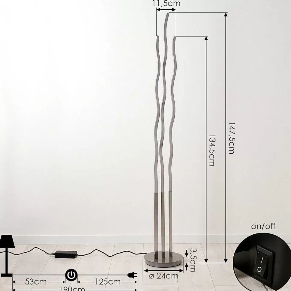hofstein Lampadaires Et Lampadaires A Vasque>Lampadaire Gamsen Led Nickel Mat, 3 Lumieres, Telecommandes, Changeur De Couleurs