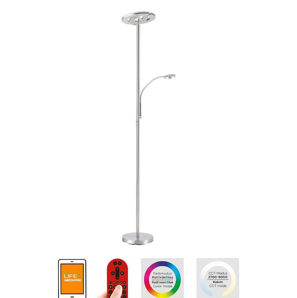 Luminaires Leuchten Direkt Luminaires Interieurs Connectes>Lampadaire Leuchten-Direkt Lolasmart-Rocco Led Acier Brosse, 1 Lumiere, Telecommandes