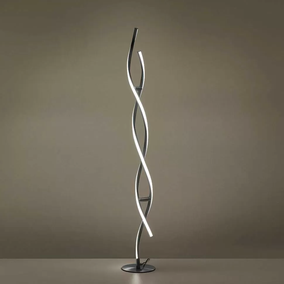 Luminaires Leuchten Direkt Luminaires Interieurs Connectes>Lampadaire Leuchten-Direkt Lolasmart-Swing Led Acier Brosse, 2 Lumieres, Telecommandes, Changeur De Couleurs