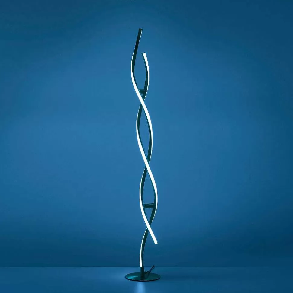 Luminaires Leuchten Direkt Luminaires Interieurs Connectes>Lampadaire Leuchten-Direkt Lolasmart-Swing Led Acier Brosse, 2 Lumieres, Telecommandes, Changeur De Couleurs