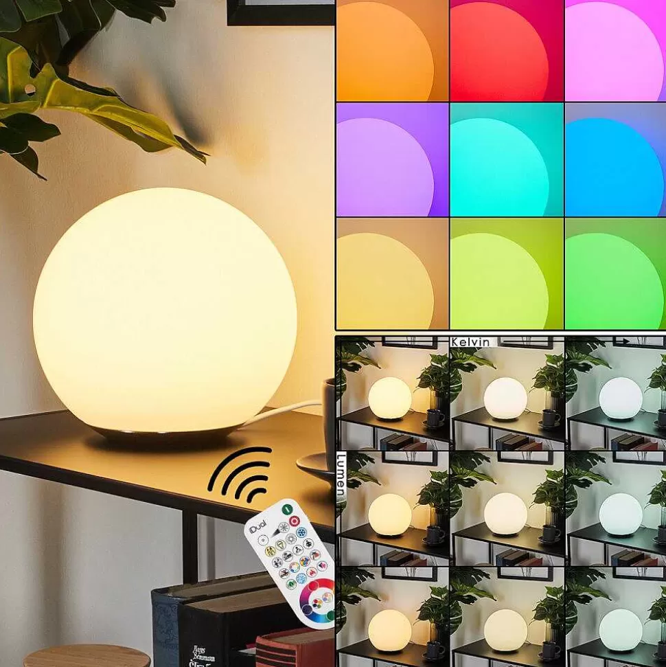 Idual Luminaires Extérieurs Connectes>Lampe De Table Dahlia Led Nickel Mat, 1 Lumiere, Telecommandes, Changeur De Couleurs