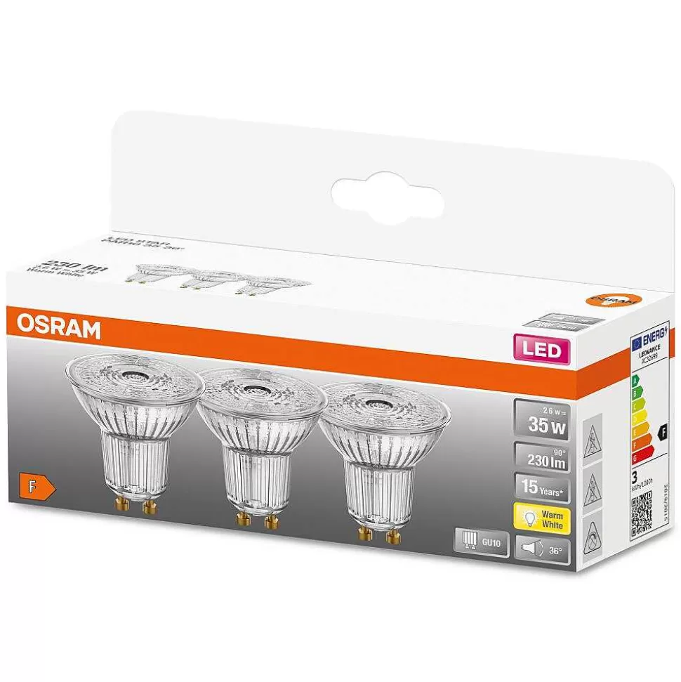 Luminaires Osram Ampoules Gu10>Osram Led Star Par16 Set De 3 Ampoules Gu10 2,6 Watt 2700 Kelvin 230 Lumen