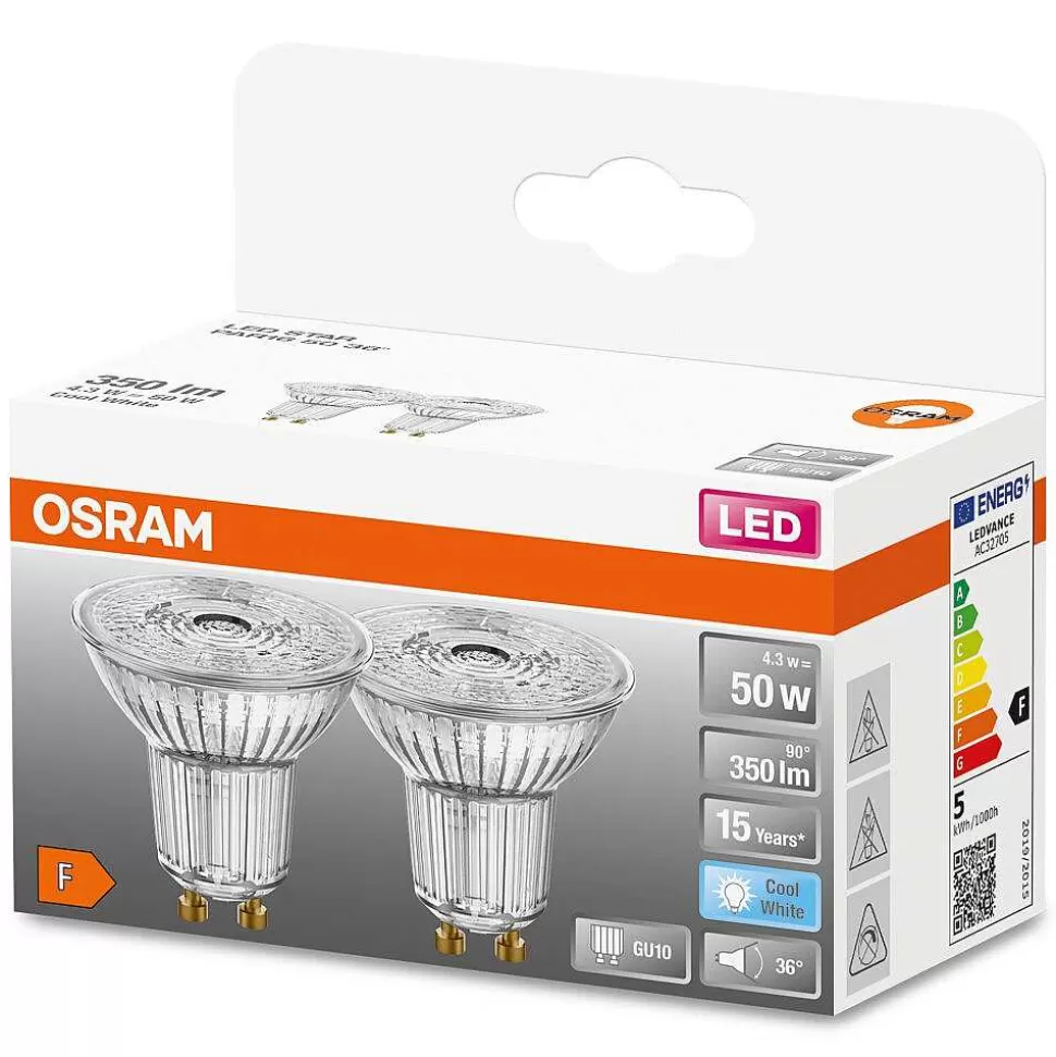 Luminaires Osram Ampoules Gu10>Osram Led Star Par16 Set De 2 Ampoules Gu10 4,3 Watt 4000 Kelvin 350 Lumen