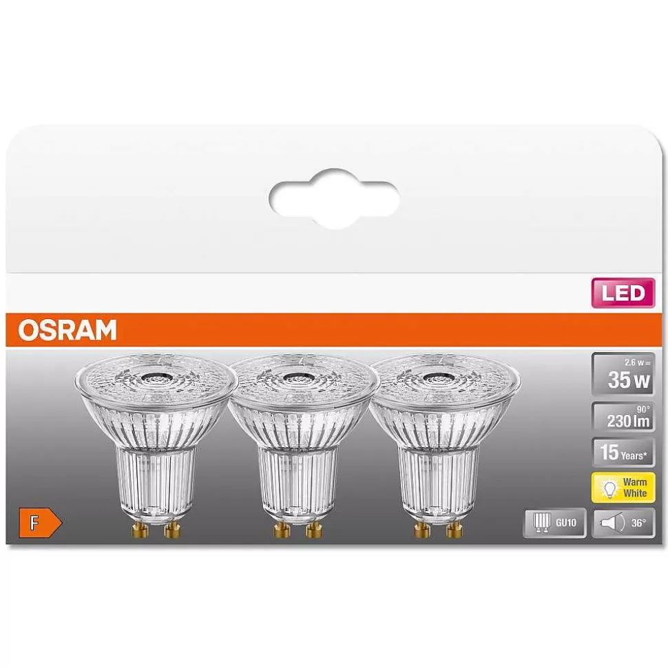 Luminaires Osram Ampoules Gu10>Osram Led Star Par16 Set De 3 Ampoules Gu10 2,6 Watt 2700 Kelvin 230 Lumen