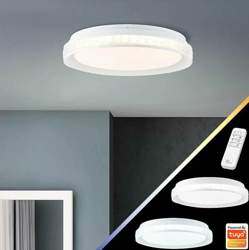 Luminaires Brilliant Tuya>Plafonnier Brilliant Burlie Led Blanc, 1 Lumiere, Telecommandes, Changeur De Couleurs