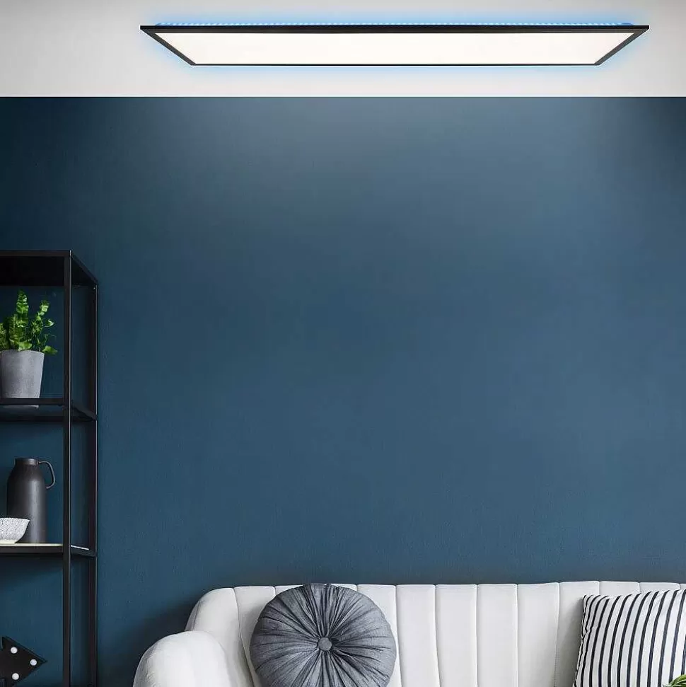 Luminaires Brilliant Wiz>Plafonnier Brilliant Everett Led Noir, 1 Lumiere, Telecommandes, Changeur De Couleurs