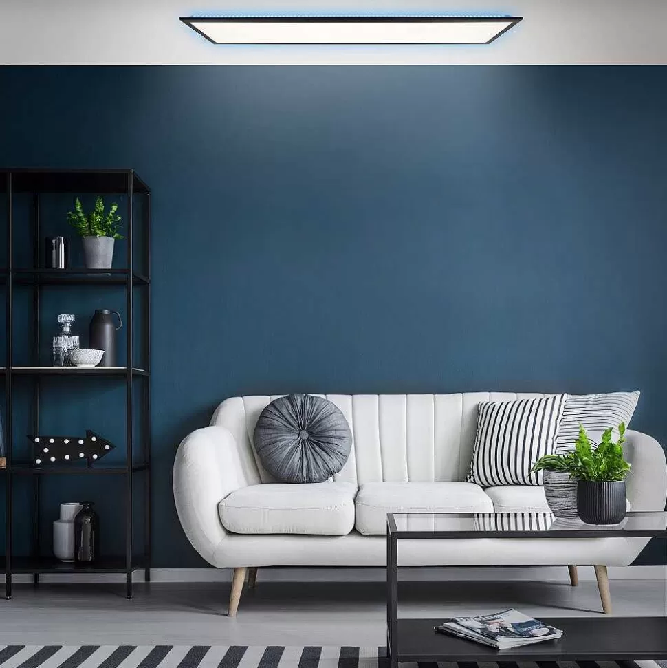Luminaires Brilliant Wiz>Plafonnier Brilliant Everett Led Noir, 1 Lumiere, Telecommandes, Changeur De Couleurs
