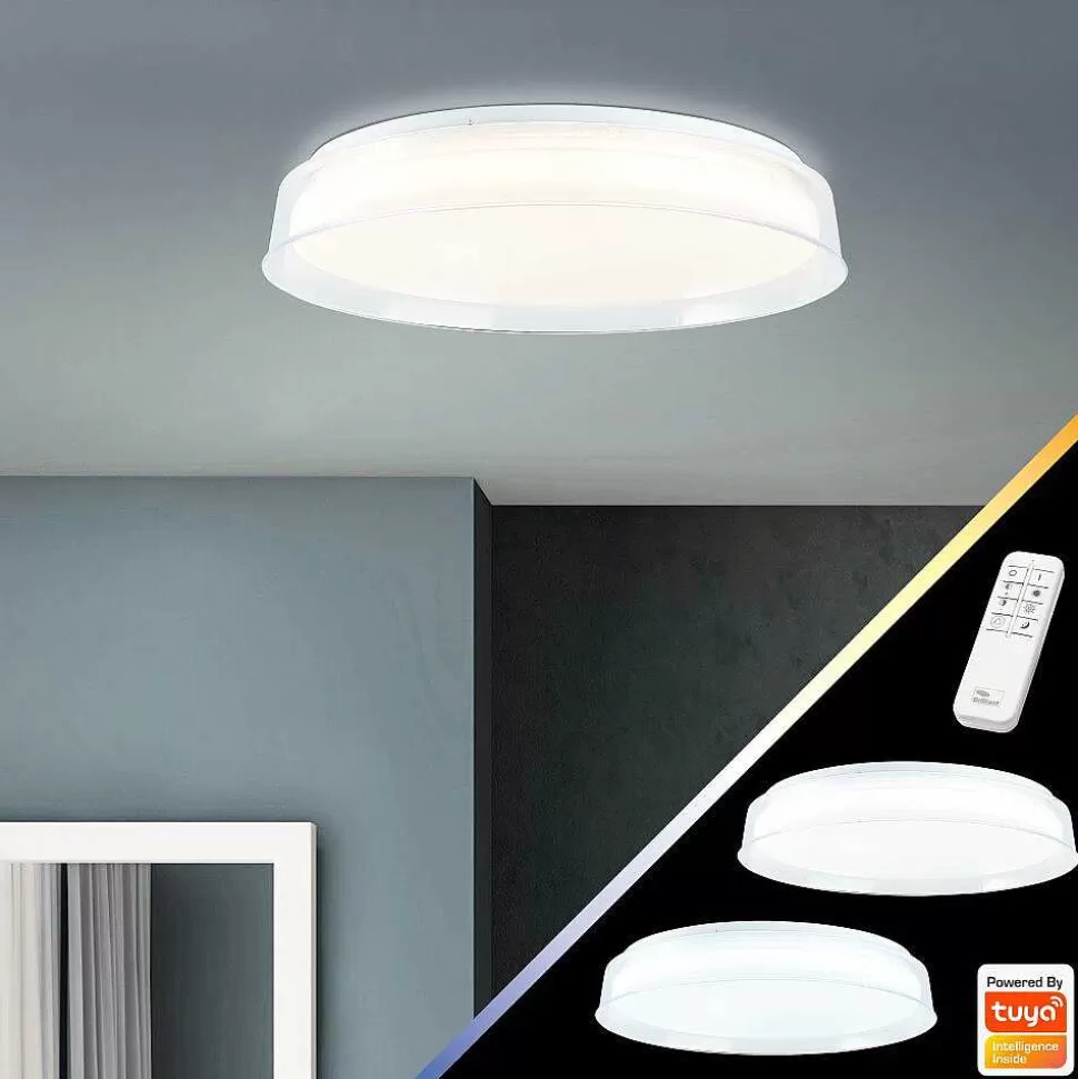 Luminaires Brilliant Tuya>Plafonnier Brilliant Leanna Led Blanc, 1 Lumiere, Telecommandes, Changeur De Couleurs
