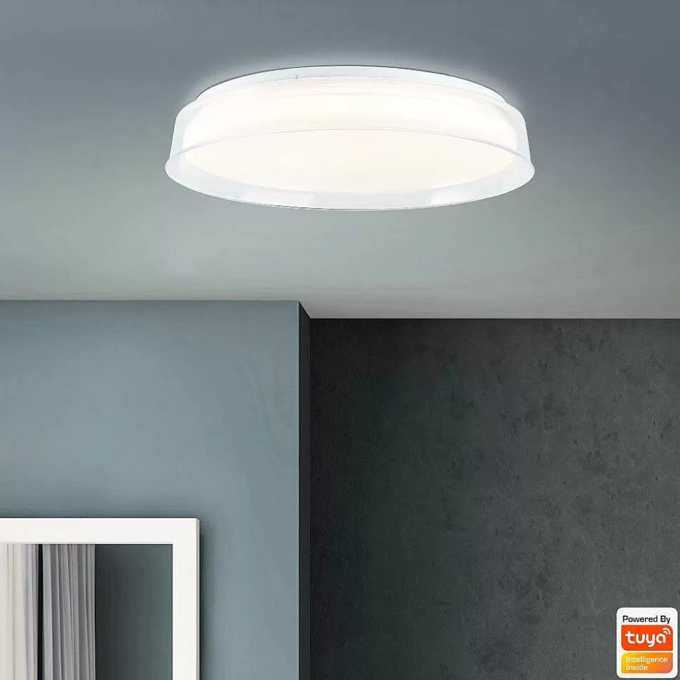 Luminaires Brilliant Tuya>Plafonnier Brilliant Leanna Led Blanc, 1 Lumiere, Telecommandes, Changeur De Couleurs