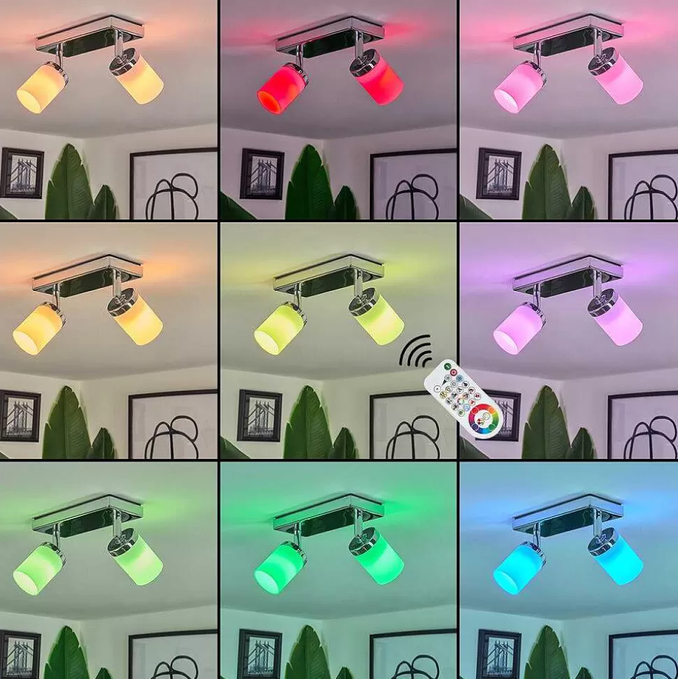 hofstein Luminaires Interieurs Connectes>Plafonnier Cerejeiras Led Chrome, 2 Lumieres, Telecommandes, Changeur De Couleurs