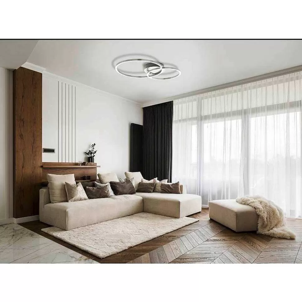 Luminaires Eglo Eglo Connect>Plafonnier Eglo Mottafollone Led Nickel Mat, 1 Lumiere, Changeur De Couleurs