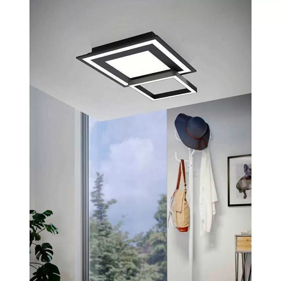 Luminaires Eglo Eglo Connect>Plafonnier Eglo Savatarila-Z Led Noir, 8 Lumieres, Changeur De Couleurs