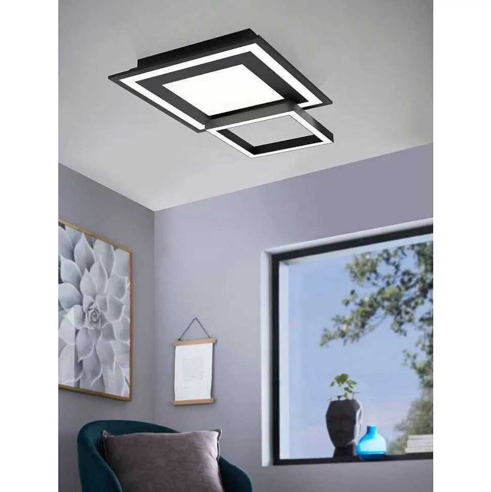 Luminaires Eglo Eglo Connect>Plafonnier Eglo Savatarila-Z Led Noir, 8 Lumieres, Changeur De Couleurs