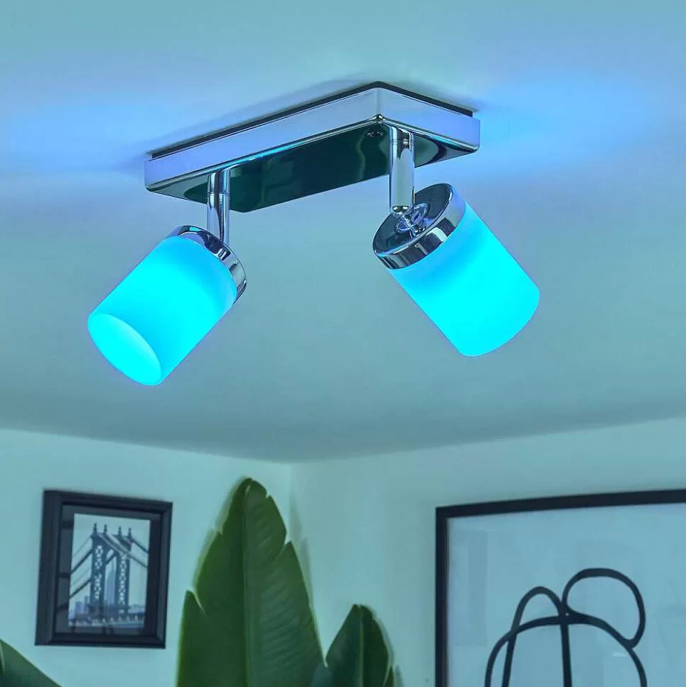 Idual Idual>Plafonnier Citrine Led Chrome, 2 Lumieres, Telecommandes, Changeur De Couleurs